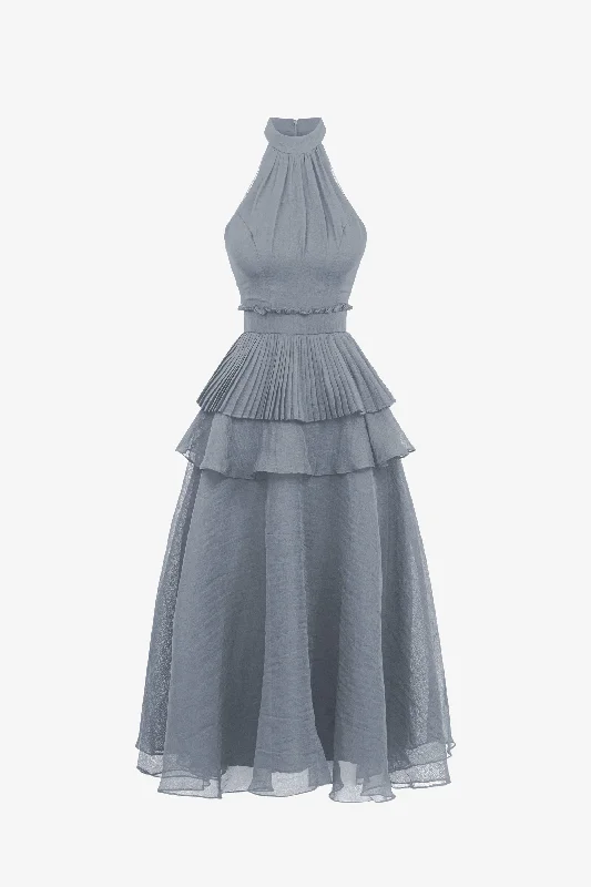 satin formal dress-Chiko Ruffle Midi Dress