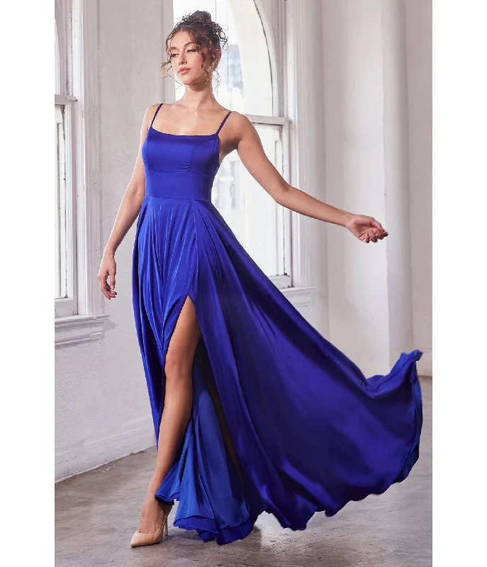 peplum cocktail dress-Cinderella Divine Royal Blue Satin A Line Bridesmaid Dress