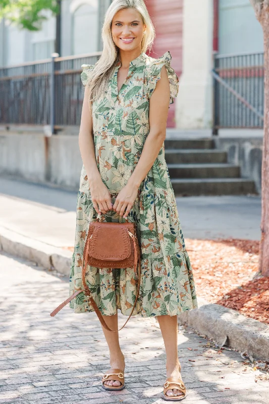 tulle prom dress-Created Beauty Olive Green Floral Midi Dress