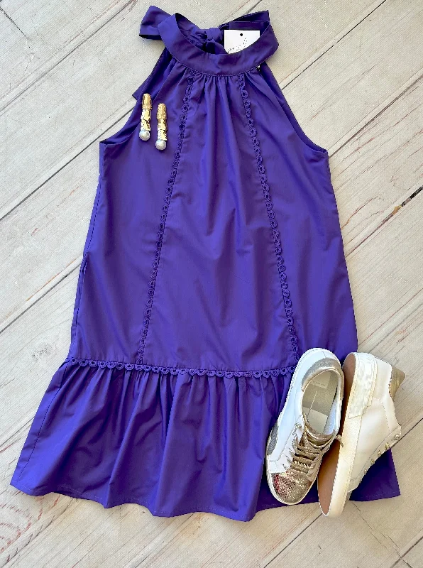 cold shoulder dress-Deep Purple Halter Dress