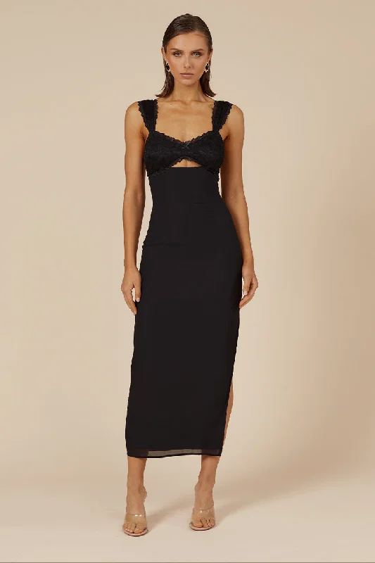 navy blue cocktail dress-DINAH MIDI DRESS - BLACK