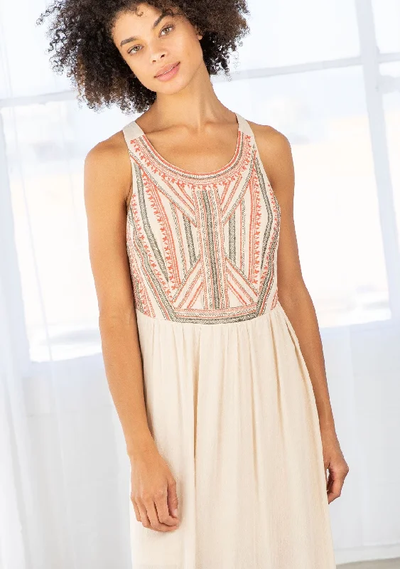 shift summer dress-Embroidered Cross Back Maxi