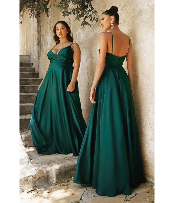 polka dot dress-Cinderella Divine  Emerald Ruched Satin Mystique Bridesmaid Gown