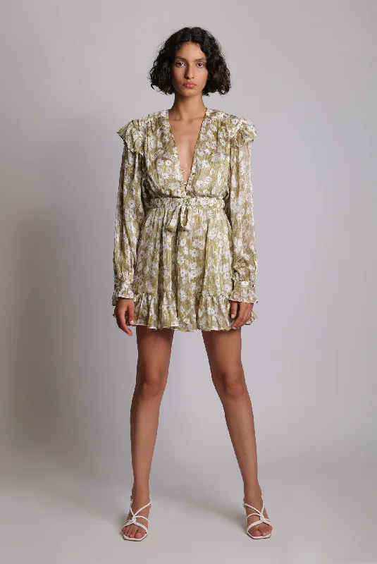 champagne cocktail dress-Evan Long Sleeve Short Dress