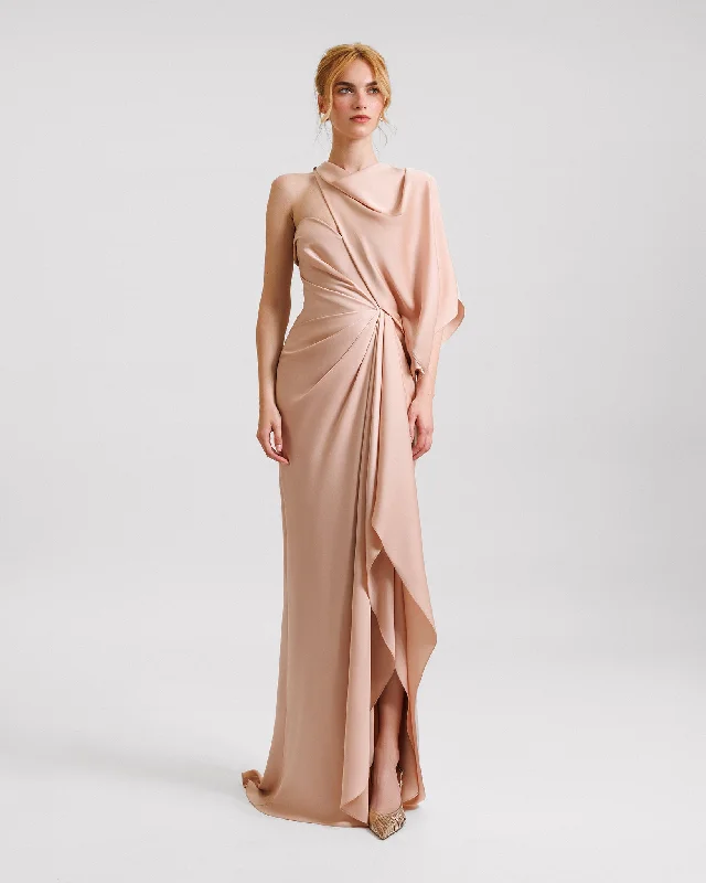 flowy cocktail dress-Asymmetrical Neckline Draped Dress