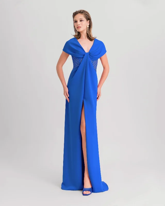 shift casual dress-Bow-Like Shoulders Royal Blue Dress