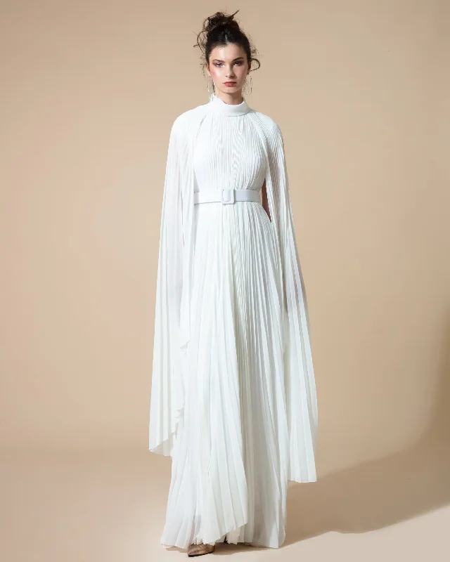 cold shoulder maxi dress-Cape-Like Asymmetrical Chiffon Kaftan+ Belt