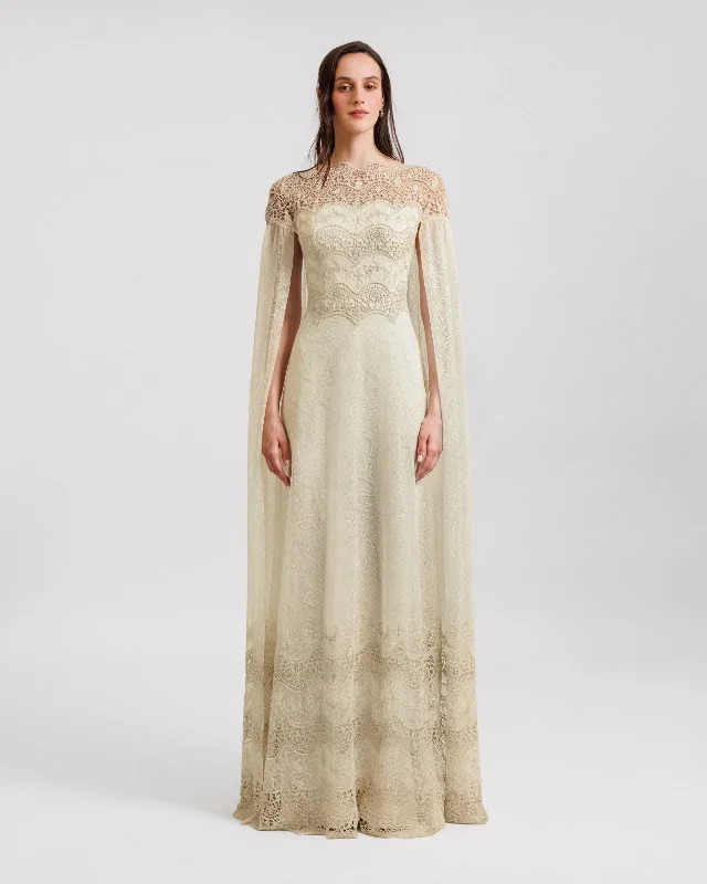 glitter cocktail dress-Cape-Like Lace Dress