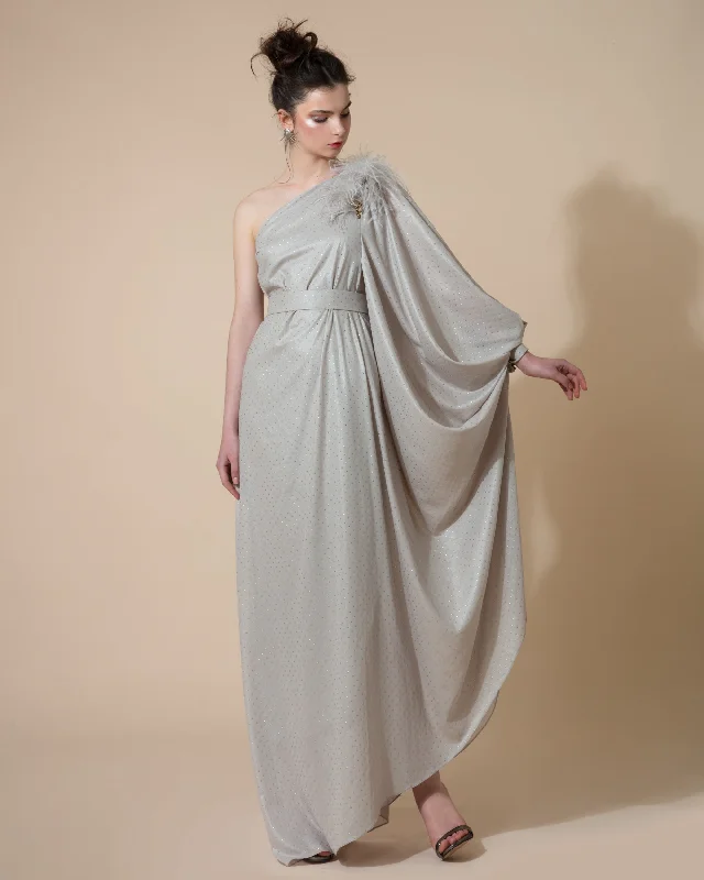 satin cocktail dress-One Shoulder Long Dress