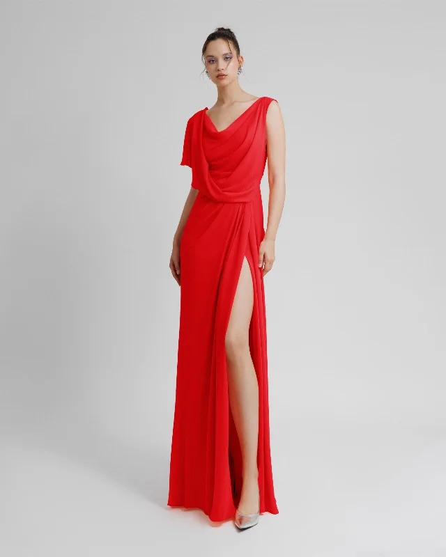 one shoulder dress-Open V-Shaped Back Red Dress