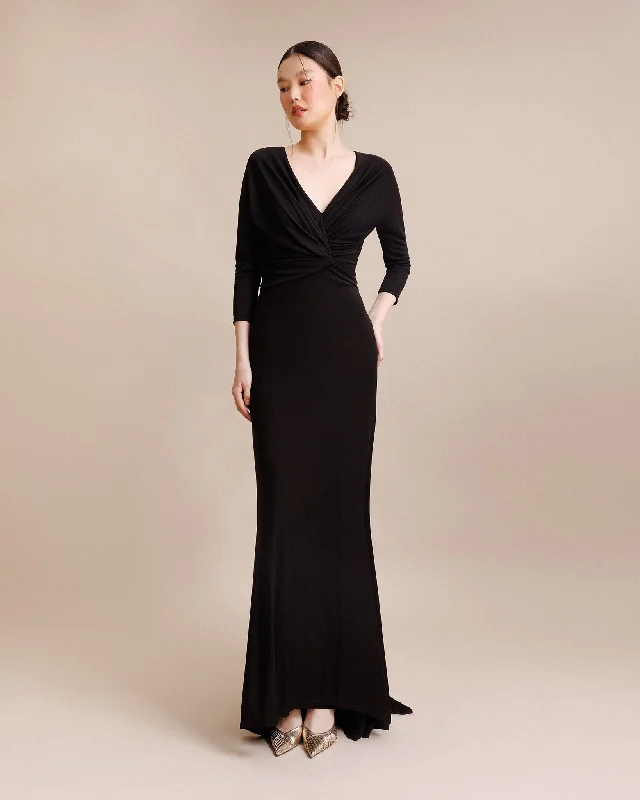 vintage cocktail dress-V-neckline Draped Waist Dress