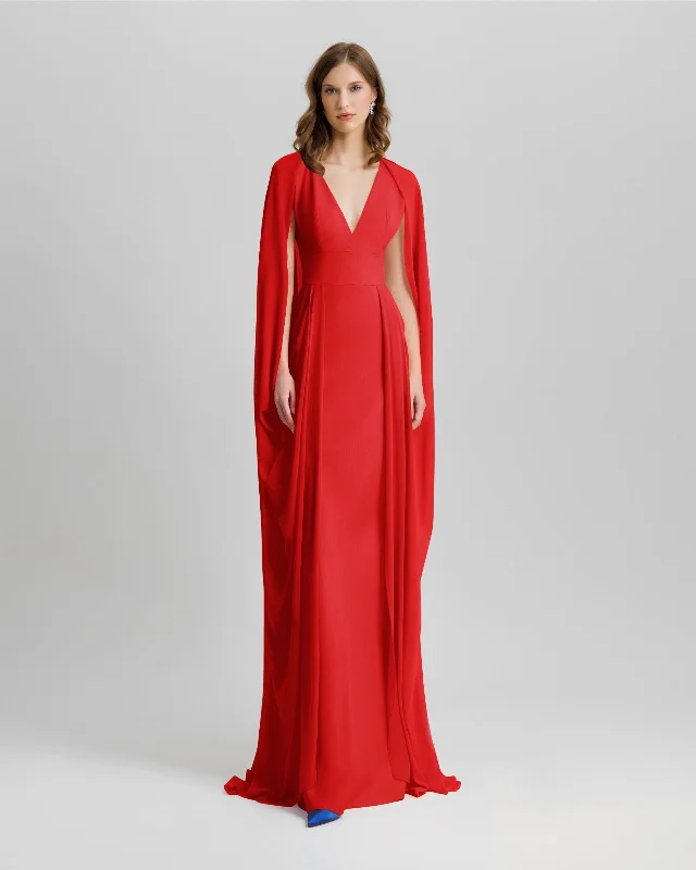 backless evening dress-V-Neckline Red Long Dress