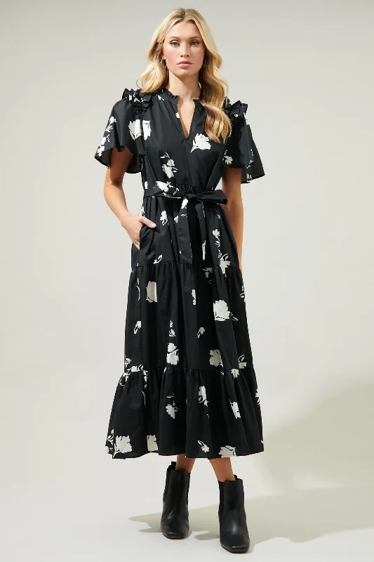 polka dot maxi dress-Fleur Noir Escondido Tiered Shift Midi Dress