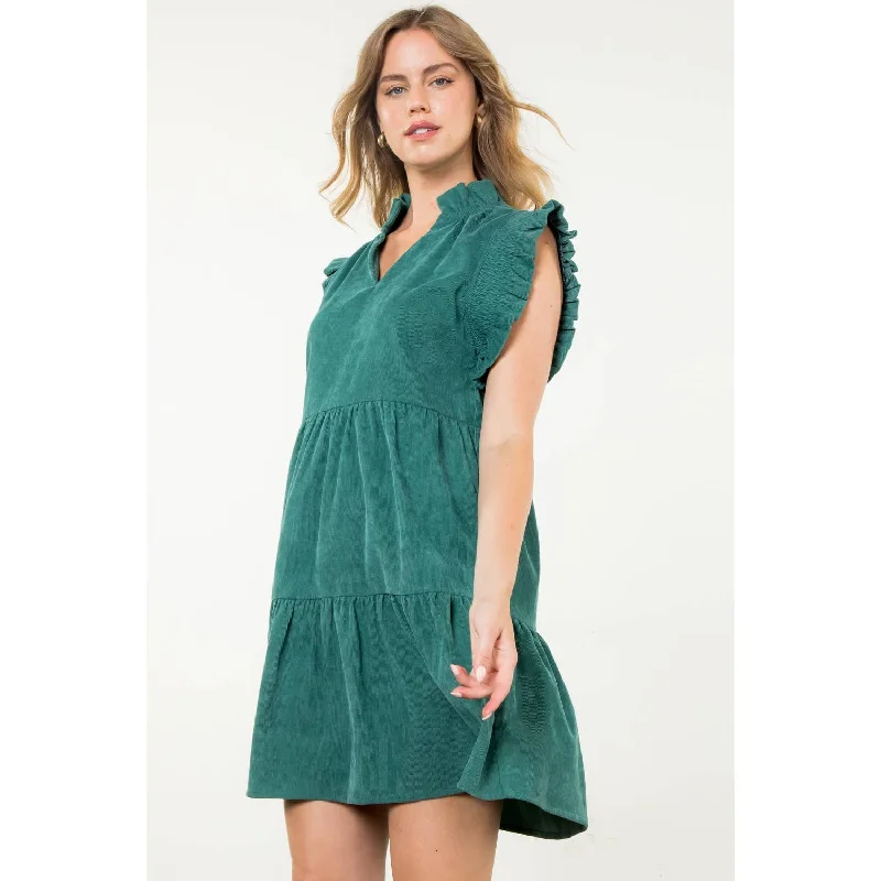 peplum cocktail dress-Flutter Sleeve Corduroy Midi Dress