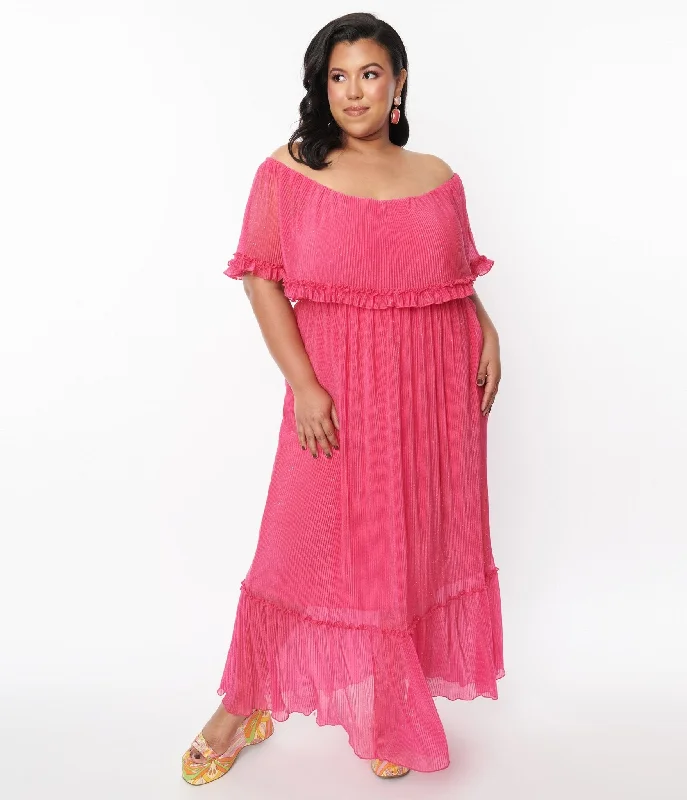 lace overlay sundress-1970s Fuchsia Pleated Chiffon Maxi Dress