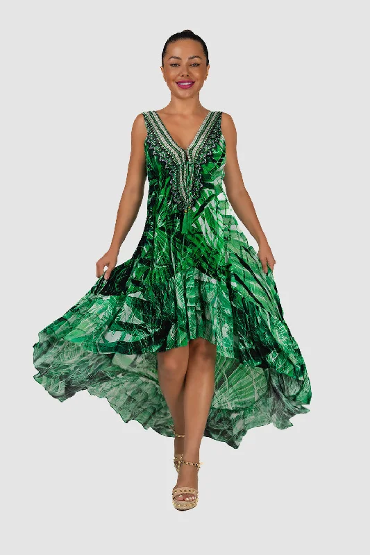 bodycon party dress-Green Palm 2C HI-LO Dress