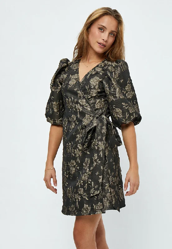 gold prom dress-PCHatisha Wrap Dress - Black Print