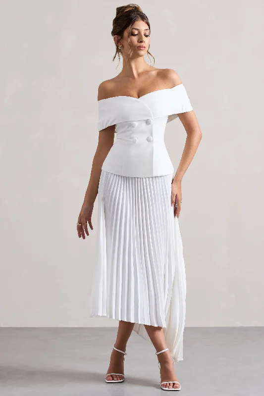 tiered peasant dress-Hattie | White Bardot Tailored Maxi Dress With Plisse Skirt