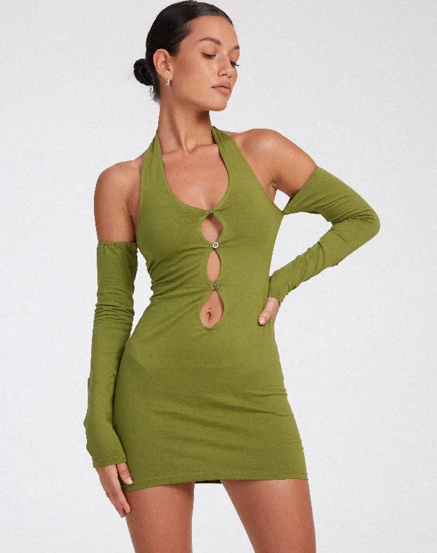 boho lace dress-Hojay Mini Dress in Khaki