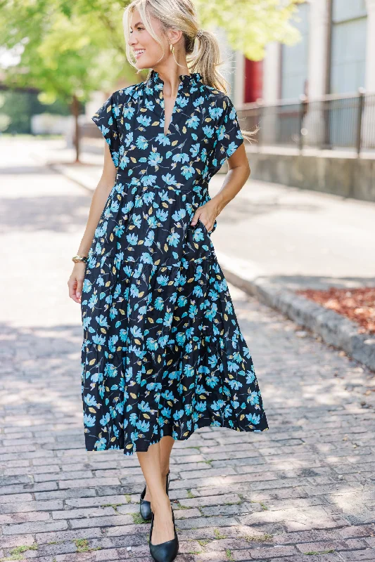 sheer sleeve maxi dress-In Your Dreams Black Floral Midi Dress