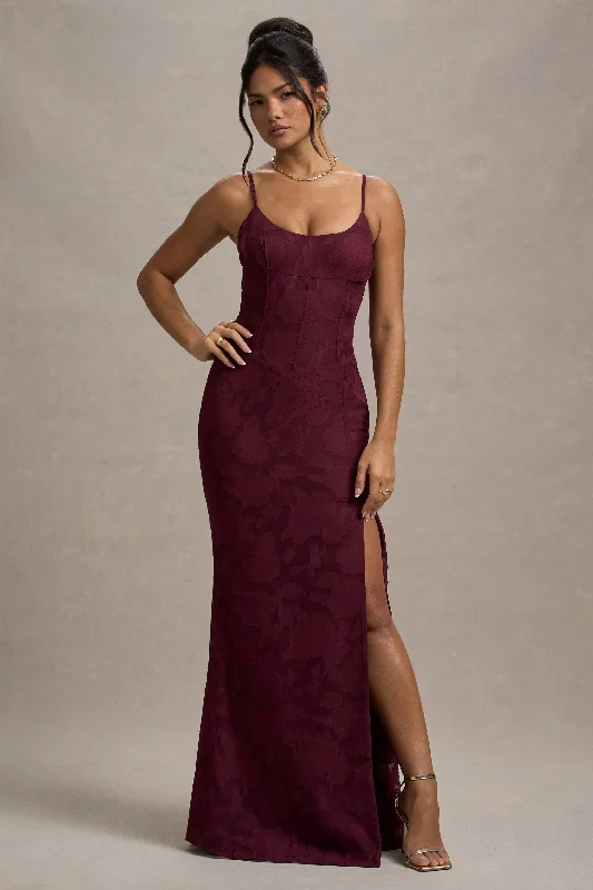 tulle sundress-Intimacy | Plum Lace Corset Split Maxi Dress