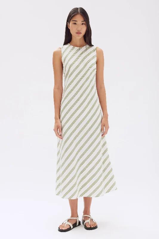 floral summer dress-Isola Stripe Midi Dress