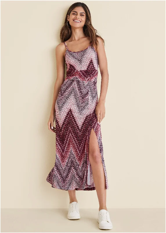 black cocktail dress-Gathered Waist Maxi Dress - Burgundy Multi