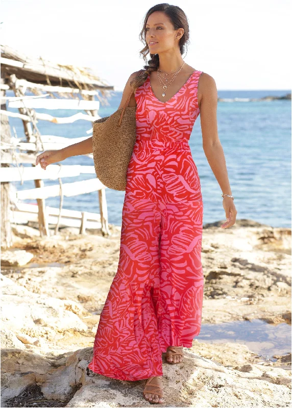 casual prom dress-Tiered Maxi Dress - Pink & Red