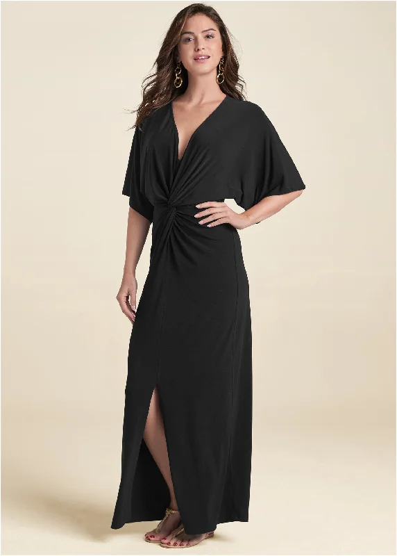 striped prom dress-Twist Front Maxi Dress - Black