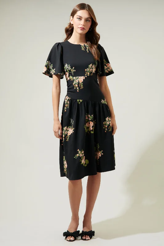 floral midi dress-Jasleen Floral Bruna Drop Waist Midi Dress