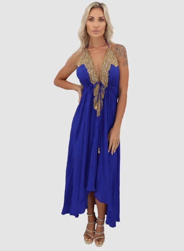 ruffled cocktail dress-Mallorca Royal Blue Dress