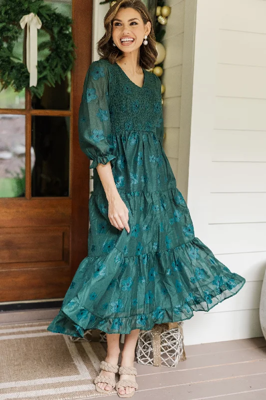 boho maxi dress-Just To Know You Emerald Green Floral Midi Dress