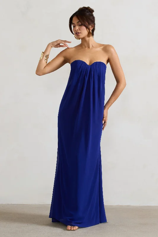 vintage satin dress-Kaz | Royal Blue Chiffon Sweetheart Maxi Dress