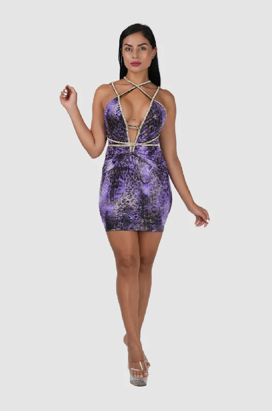 A-line evening dress-Keltie Purple Animal Dress