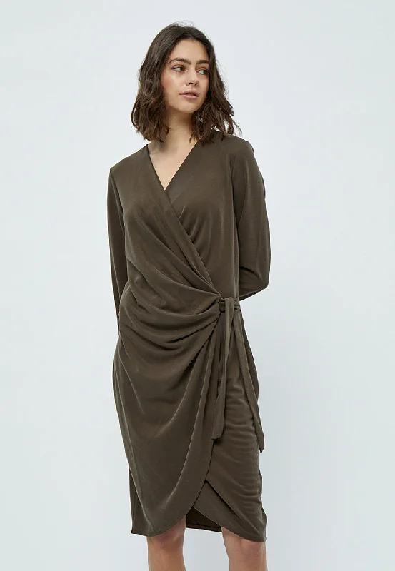 halter evening dress-Lana Wrap Dress - SLATE BROWN