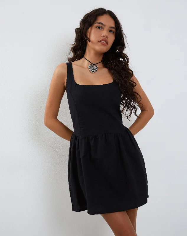 vintage lace midi dress-Leshiel Mini Dress in Black Poplin