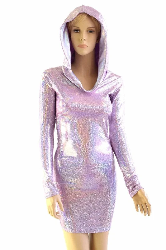 shift casual dress-Lilac Long Sleeve Hoodie Dress