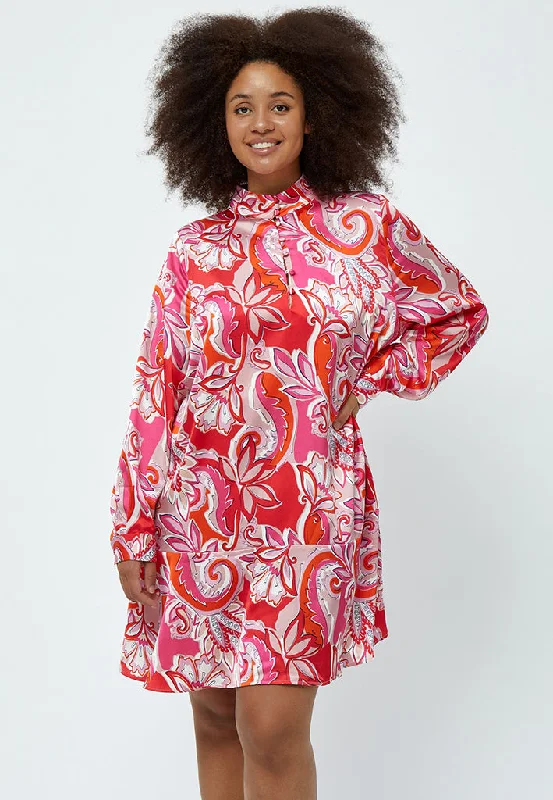 long maxi dress-Lindi Long Sleeve Dress Curve - Magenta Pink Print