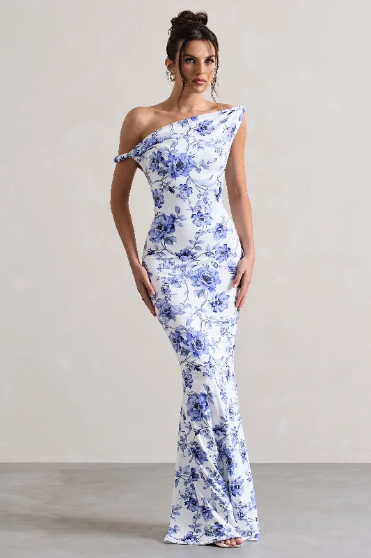 white lace maxi dress-Lita | Blue Floral Twisted Asymmetric Maxi Dress