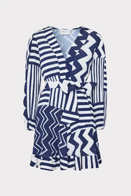 striped mini dress-Liv Patchwork Chevron Pleated Dress