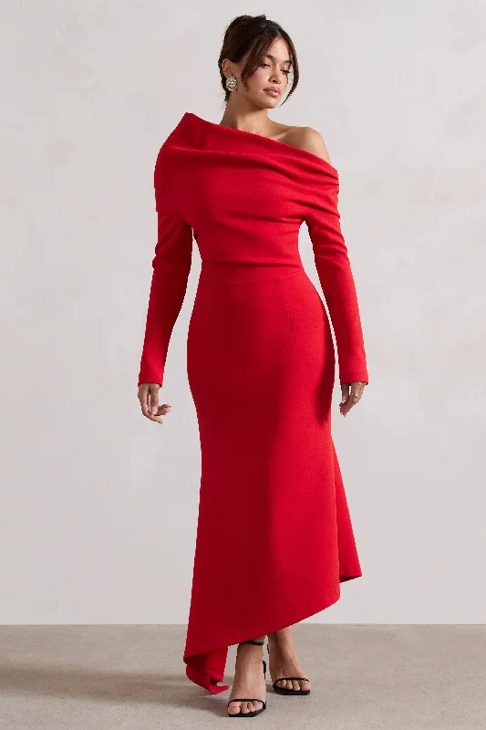 Lou | Red One-Shoulder Asymmetric Maxi Dress