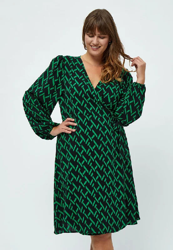 shift prom dress-Lou Wrap Dress Curve - Bright Green Print