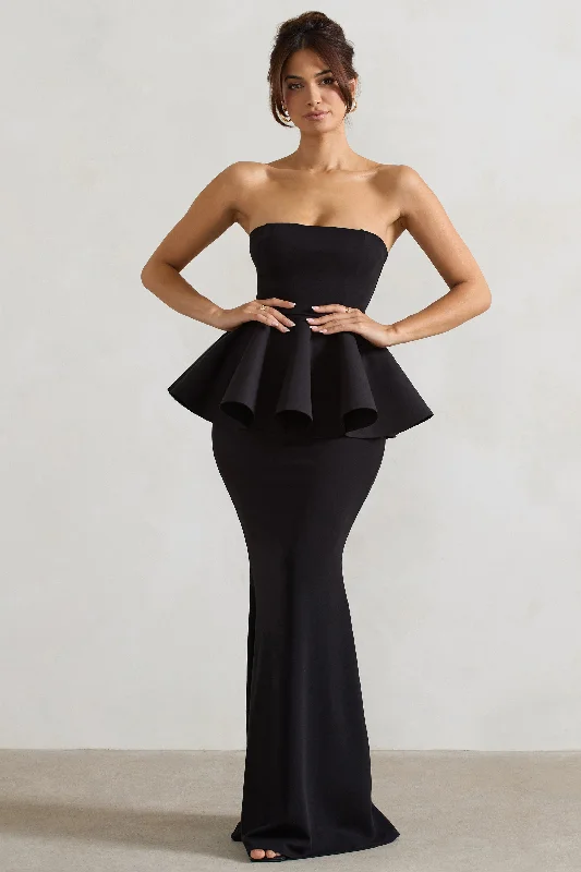 ruby red evening dress-Louisiana | Black Bandeau Peplum Maxi Dress