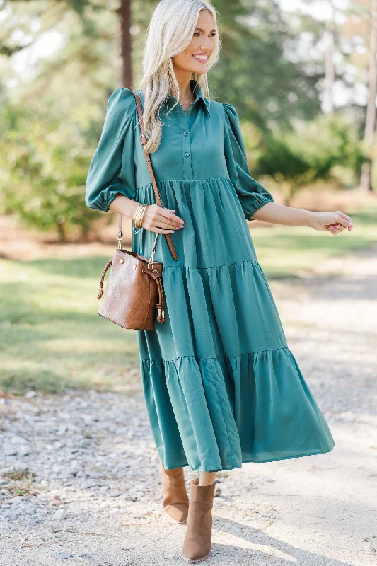 olive green maxi dress-Love Found Sage Green Tiered Midi Dress