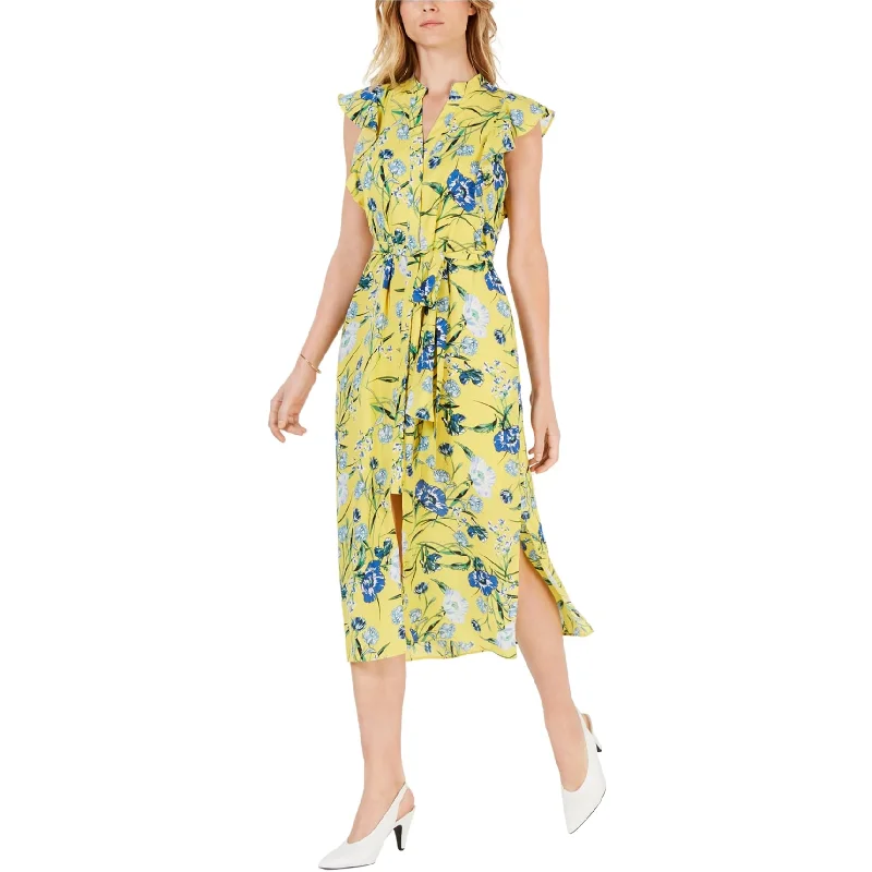 blush pink dress-maison Jules Womens Printed Flutter Sleeve Midi Dress, Yellow, Medium