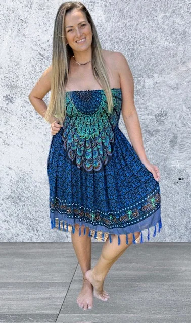 chic sundress-Mandala Shirred Dress Strapless