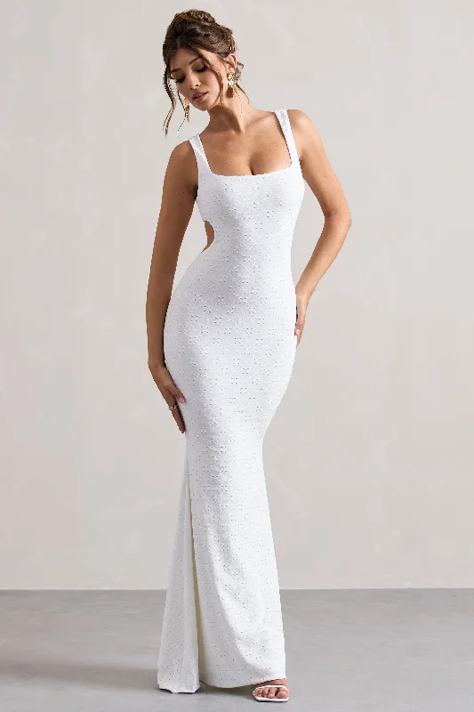 glitter party dress-Marseille | White Broderie Knit Square-Neck Cut-Out Maxi Dress