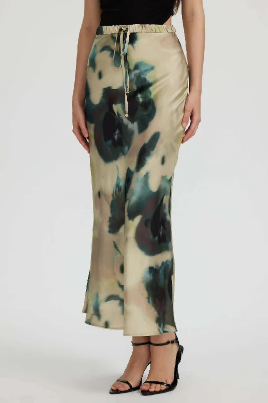 turquoise evening dress-Tie Dye High Waist Drawstring Maxi Skirt