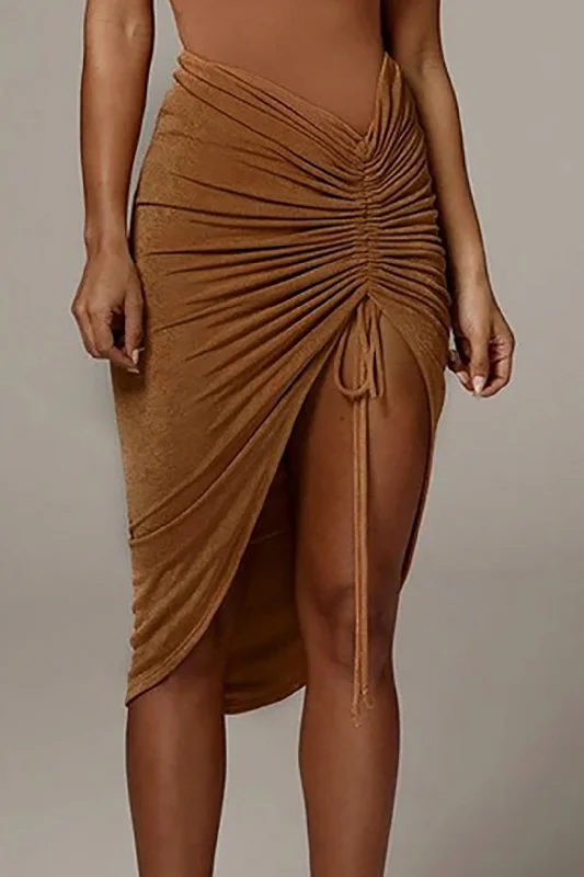 off shoulder dress-Drawstring Asymmetrical Midi Skirt