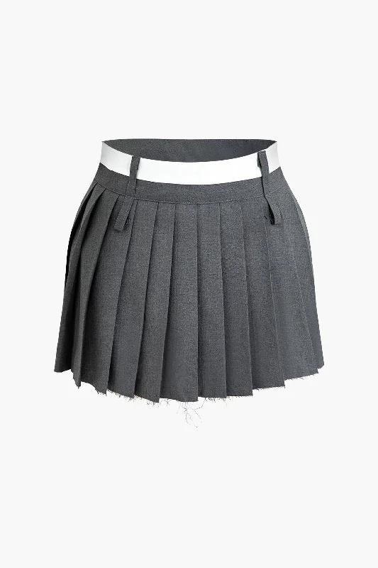 silver cocktail dress-Contrast Pleated Mini Skirt